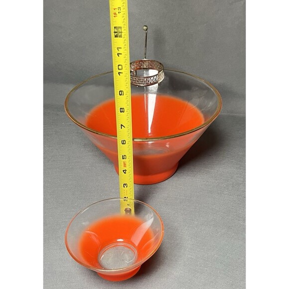 Vintage  Red/Orange Blendo Frosted 1965 Chip & Dip Bowl Set MCM Retro - Picture 6 of 9